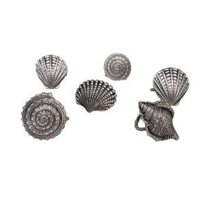 Vintage Beaulieu Vineyard BV Pewter Metal Napkin Rings sea shells, Set of 6